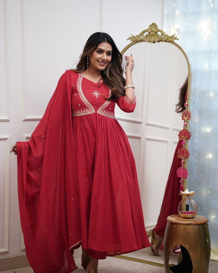 Pure Muslin Cotton Embroidery Suit Set with Chanderi Dupatta