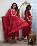 Pure Muslin Cotton Embroidery Suit Set with Chanderi Dupatta