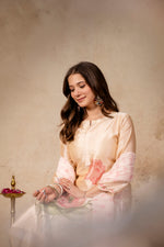 Cream Floral Printed Soft Assam Kurta Pant Set