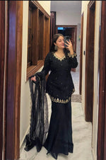 Black Silk Crepe Embroidered Palazzo Set