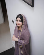 Peach Embroidered Georgette Kurta Set