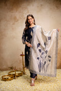 Navy Blue Floral Printed Soft Kurta Pant Set