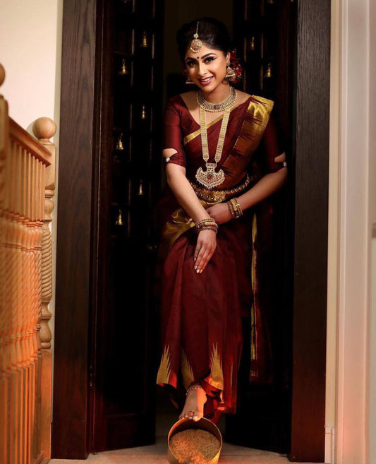 Imposing Brown Colored Kanchivaram Silk Saree