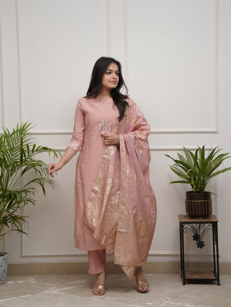 Chanderi Silk Celebration Suit with Detailed Embroidery
