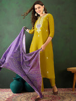 Mustard Embroidered Vichitra Silk Suit Set