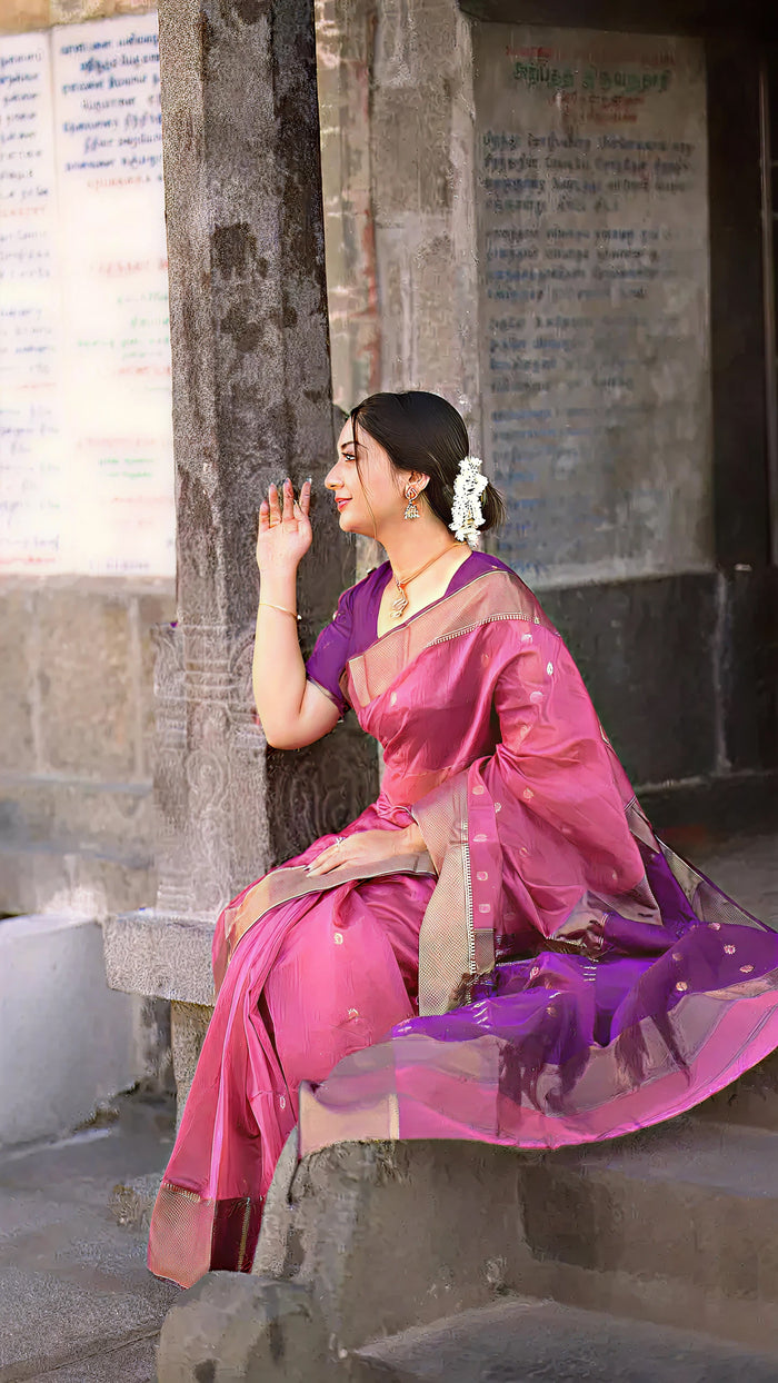 Soft Silk Classy Purple Colour Saree, Shining Party Wear