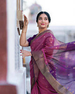 Soft Silk Classy Purple Colour Saree, Shining Party Wear