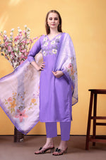 Purple Embroidered Rayon Suit Set