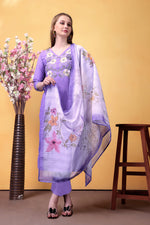 Purple Embroidered Rayon Suit Set