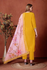 Yellow Embroidered Rayon Suit Set