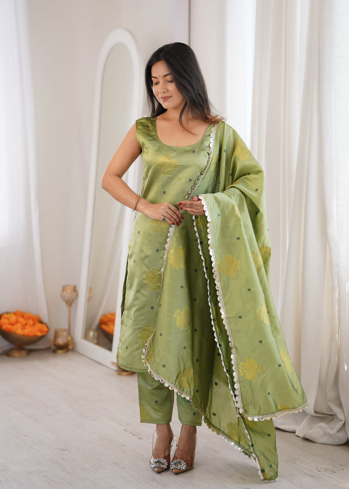 Teal Green Aura Chanderi Jacquard Suit Set