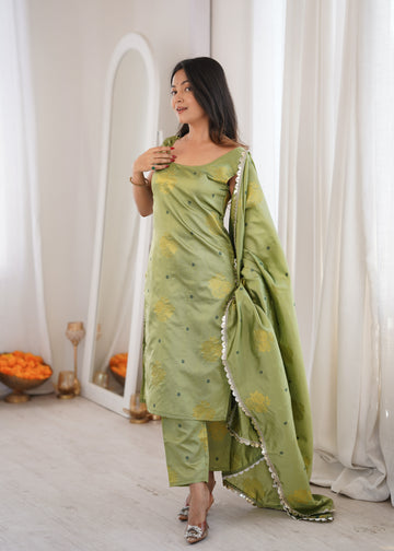 Teal Green Aura Chanderi Jacquard Suit Set