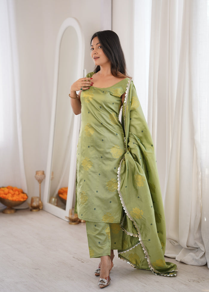 Teal Green Aura Chanderi Jacquard Suit Set