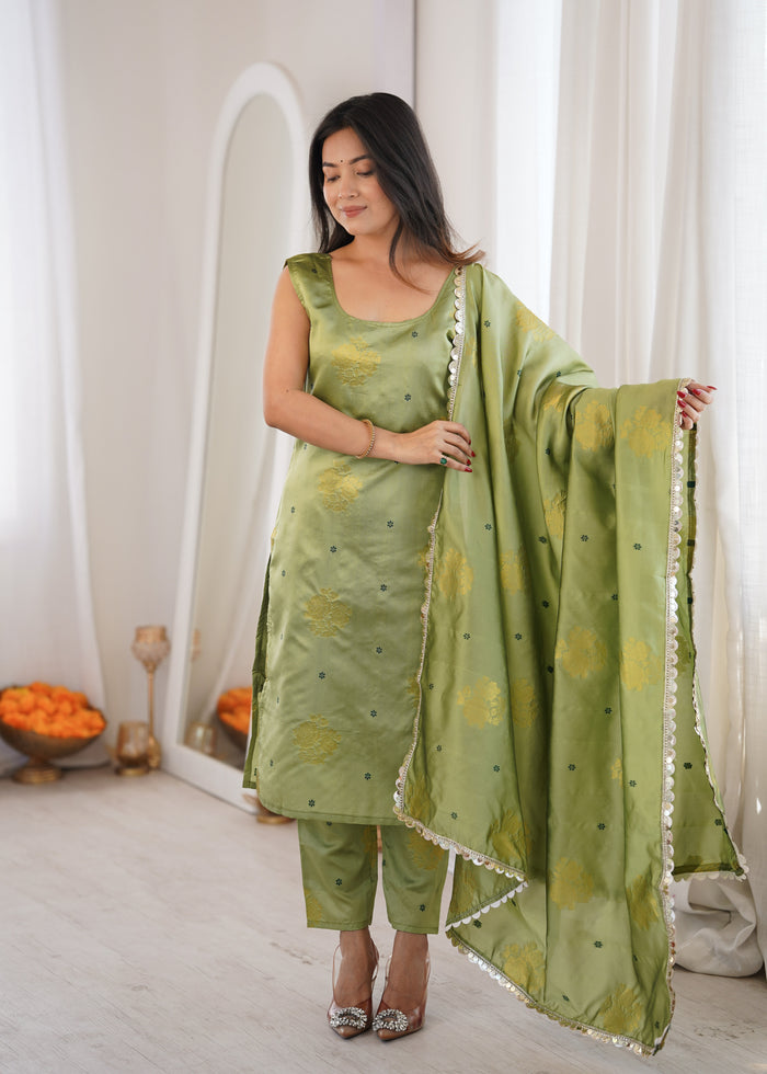 Teal Green Aura Chanderi Jacquard Suit Set