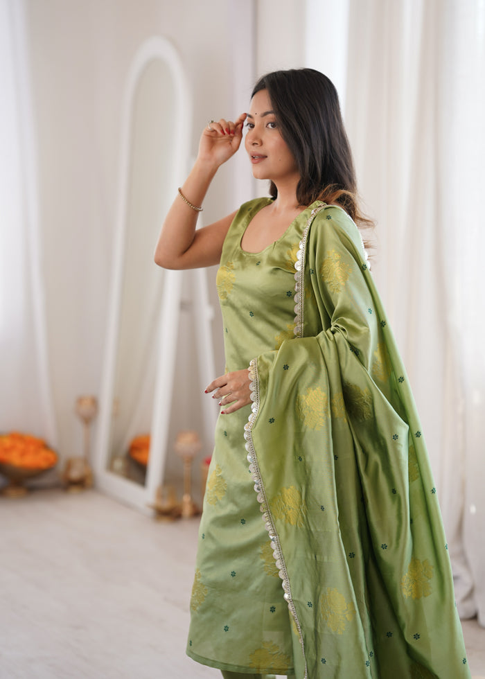 Teal Green Aura Chanderi Jacquard Suit Set