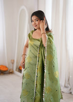 Teal Green Aura Chanderi Jacquard Suit Set
