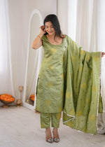 Teal Green Aura Chanderi Jacquard Suit Set