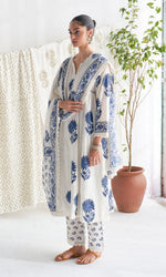 Kalamkari Print Pure Jaipuri Cotton Kurta Pant Dupatta Set