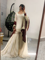 Cream Chinnon Silk Embroidered Sharara Set
