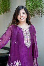 Purple Beads Work Chinnon Silk Palazzo Set