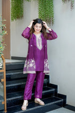 Purple Beads Work Chinnon Silk Palazzo Set