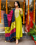 Lemon Yellow Embroidered Viscose Chanderi Suit Set