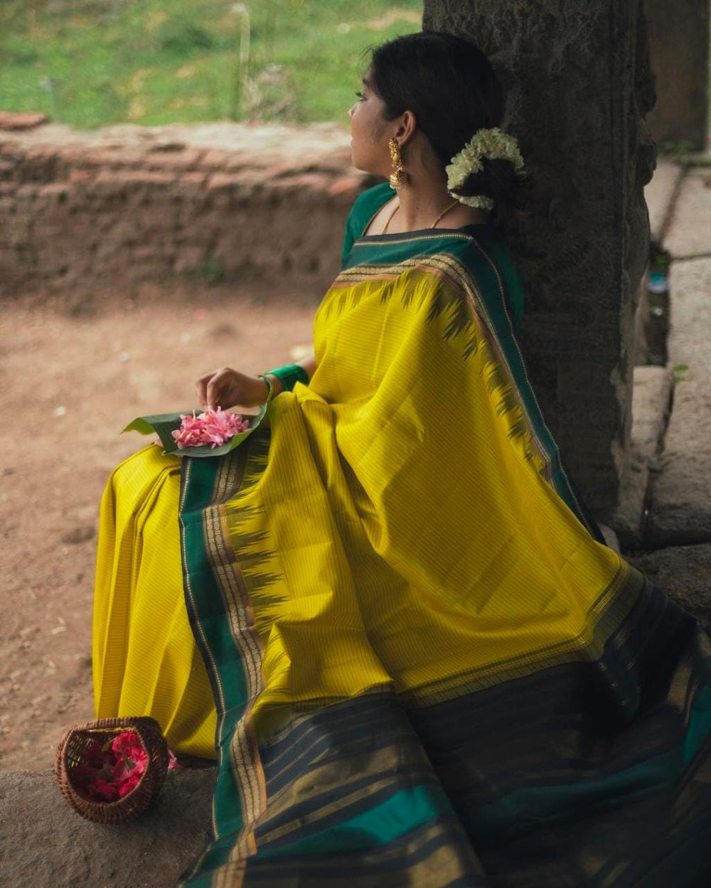 Elegant Yellow Jacquard Saree