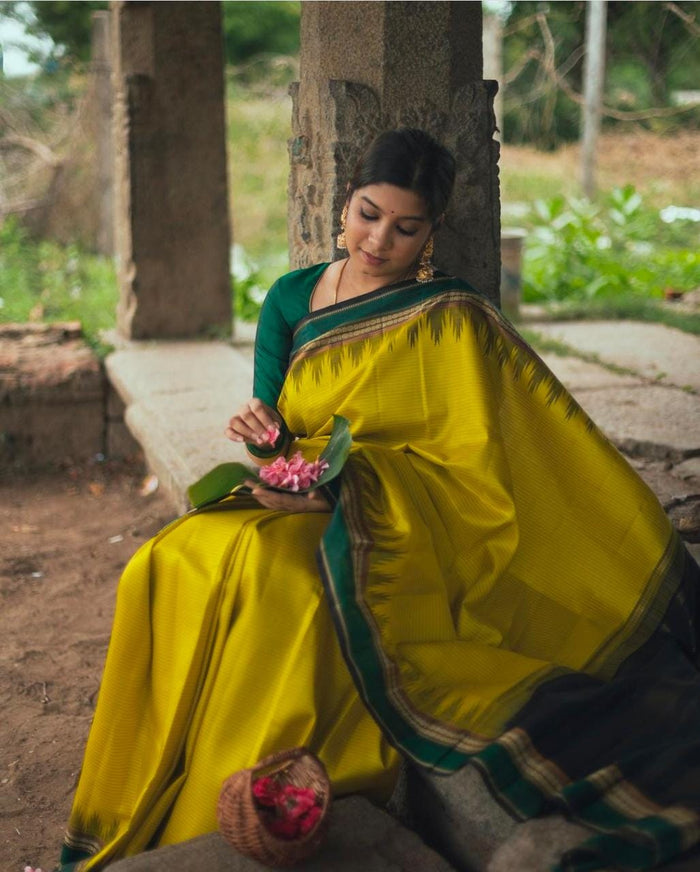 Elegant Yellow Jacquard Saree for Festive & Wedding Wear