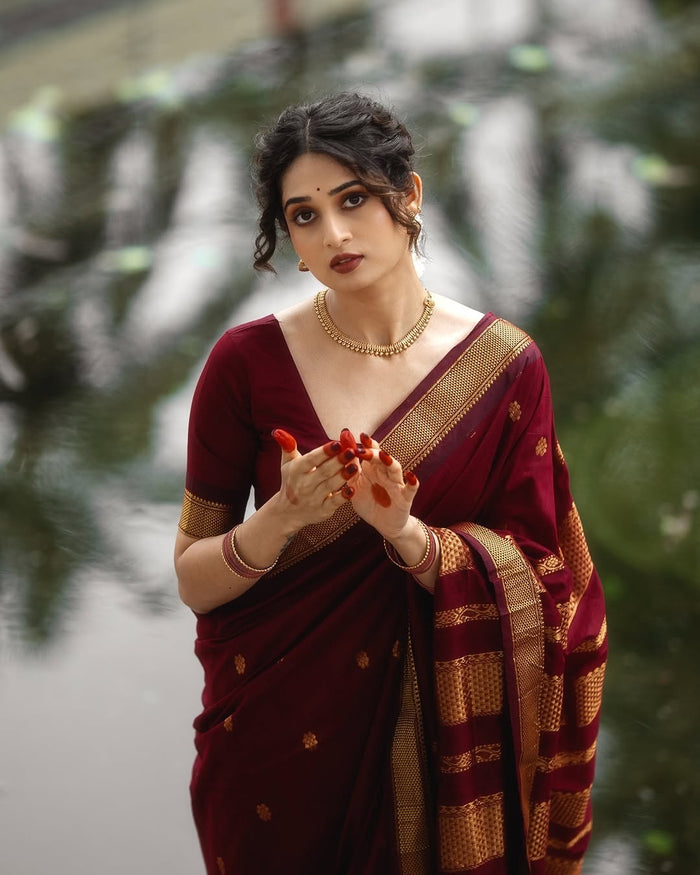 Royal Maroon Jacquard Saree with Rich Woven Patterns | Classic Festive Elegance