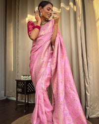 Graceful Light Pink Jacquard Saree with Elegant Woven Design | Soft Festive Wear
