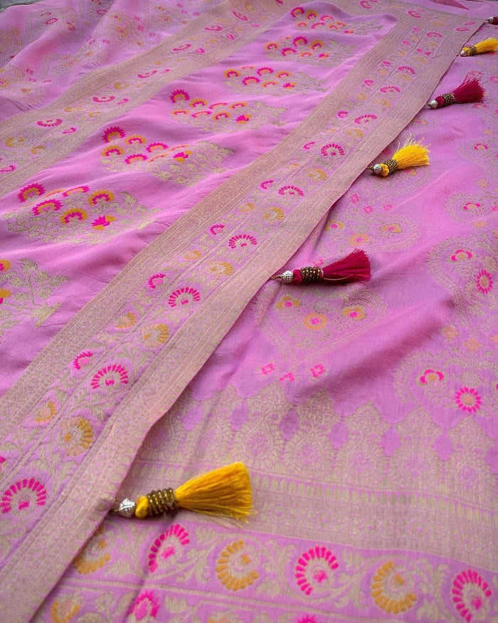 Graceful Light Pink Jacquard Saree with Elegant Woven Design | Soft Festive Wear