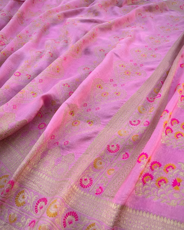 Graceful Light Pink Jacquard Saree with Elegant Woven Design | Soft Festive Wear