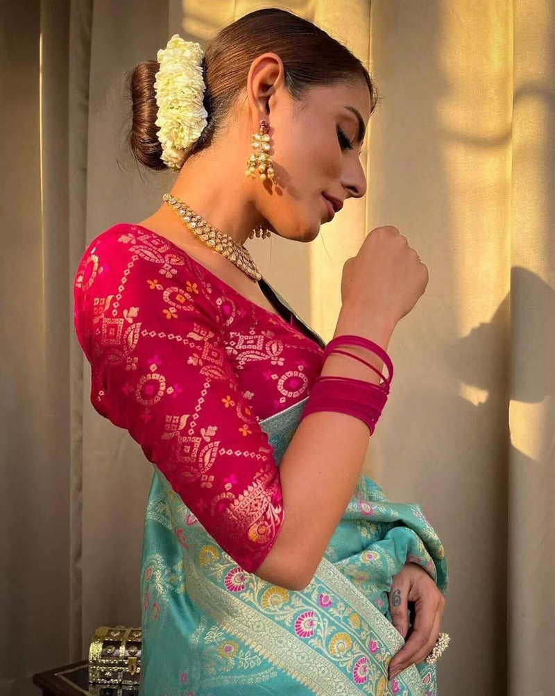 Tea Blue Jacquard Saree