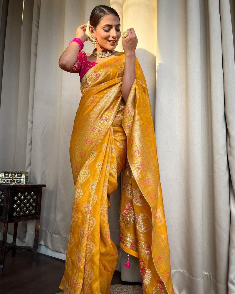 Elegant Yellow Jacquard Saree