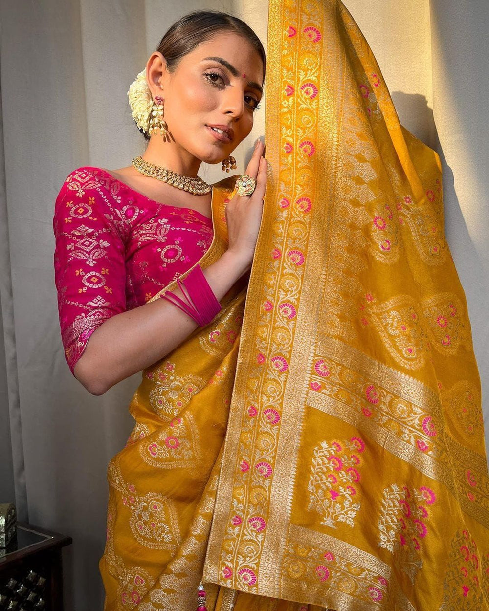 Elegant Yellow Jacquard Saree