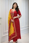 Berry Pure Silk Kurta Set with Kanjivaram Dupatta