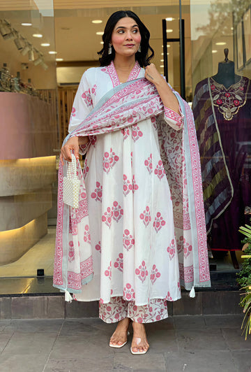 Mul Mul Cotton Ghera Suit Set with Dupatta