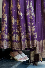 Purple Banarasi Anarkali Suit Set with Dupatta