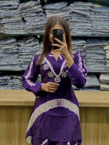 Premium Russian Silk Blue Cord Set for Women with Handwork Neck