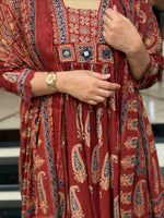 Jaipuri Maroon Cotton Suit Set for Women with Dupatta