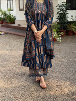 Jaipuri Blue Cotton Suit Set for Women with Dupatta
