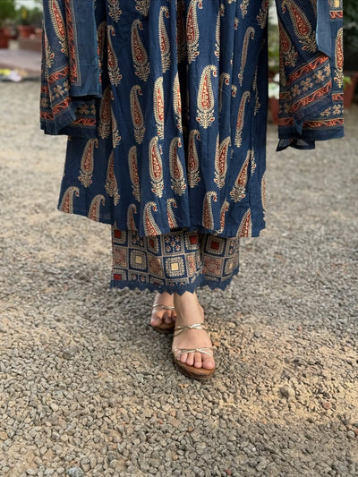Jaipuri Blue Cotton Suit Set for Women with Dupatta