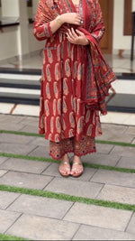 Jaipuri Maroon Cotton Suit Set for Women with Dupatta