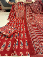 Jaipuri Maroon Cotton Suit Set for Women with Dupatta