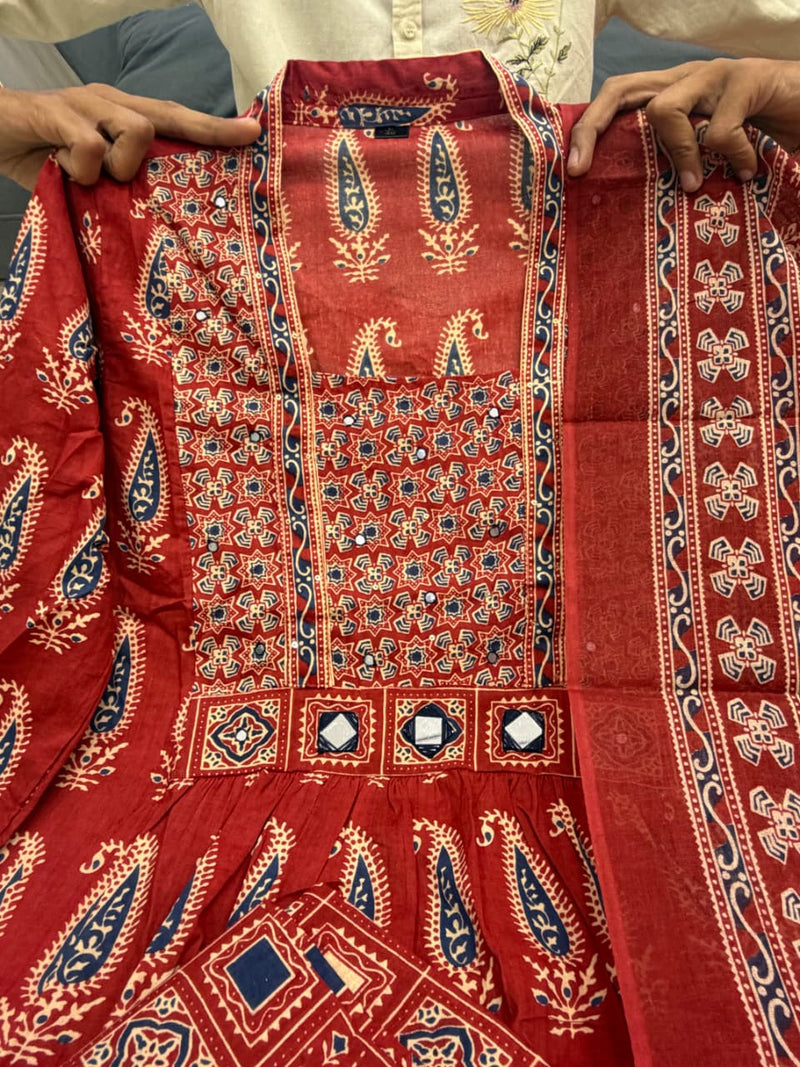 Jaipuri Maroon Cotton Suit Set for Women with Dupatta