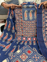 Jaipuri Blue Cotton Suit Set for Women with Dupatta