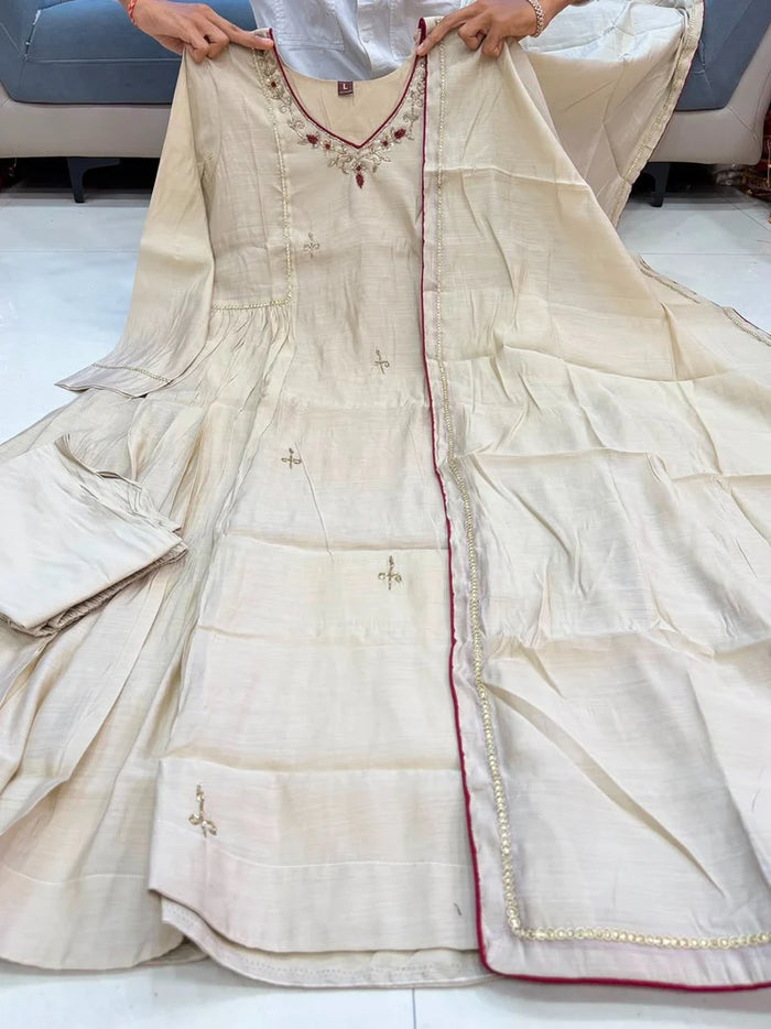 Ivory Embroidered Anarkali Suit Set