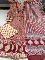 Pure Cotton Laheriya Ajrakh Print Anarkali Suit Set