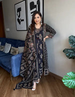 Black Ajarakh Buta Pure Cotton Anarkali Suit Set