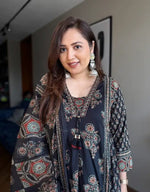 Black Ajarakh Buta Pure Cotton Anarkali Suit Set